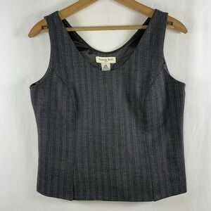 VTG 90s Womens Wool Tailored Pinstripe Suit Vest Sz 6 Gray Academia Office Siren